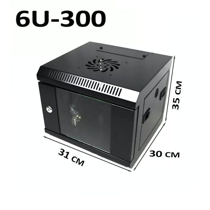6U 19" Wall Mounted Data Network Cabinet 600×300mm Lockable Black, image 1
