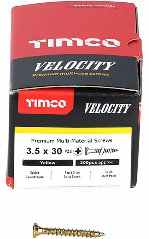TIMCO Velocity Wood Screws 3.5x30mm Countersunk Pozi Yellow Zinc, image 1