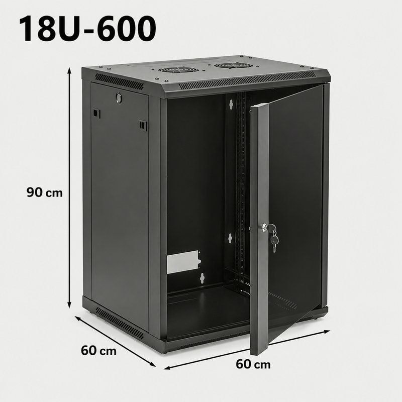 19" 18U Network Data Cabinet - 600mm Wall Rack for Patch Panel, Switch & PDU, image 1