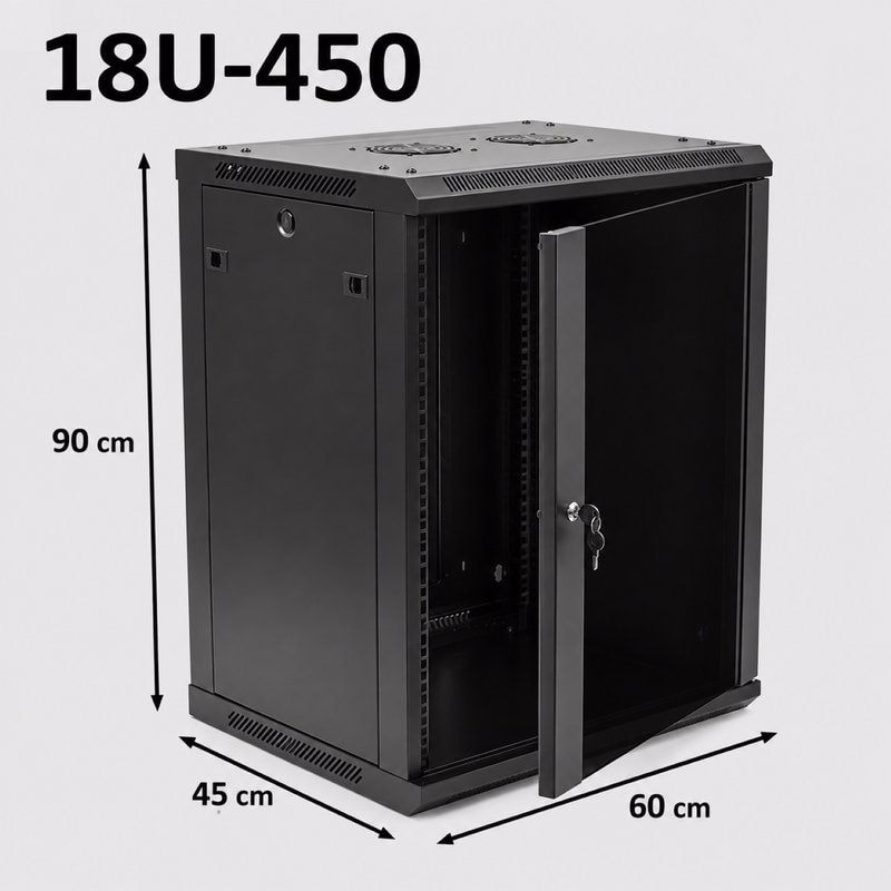 19" 18U 450mm Network Data Cabinet - Wall-Mount Rack for LAN & Switches, image 1