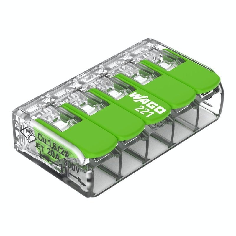 WAGO 221-425 Lever Connector 5 Port Compact Splicing Connector 25 Pack, image 1