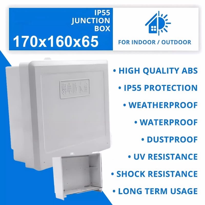 IP55 Waterproof PVC Junction Box 170×160×65mm Outdoor Enclosure, image 1