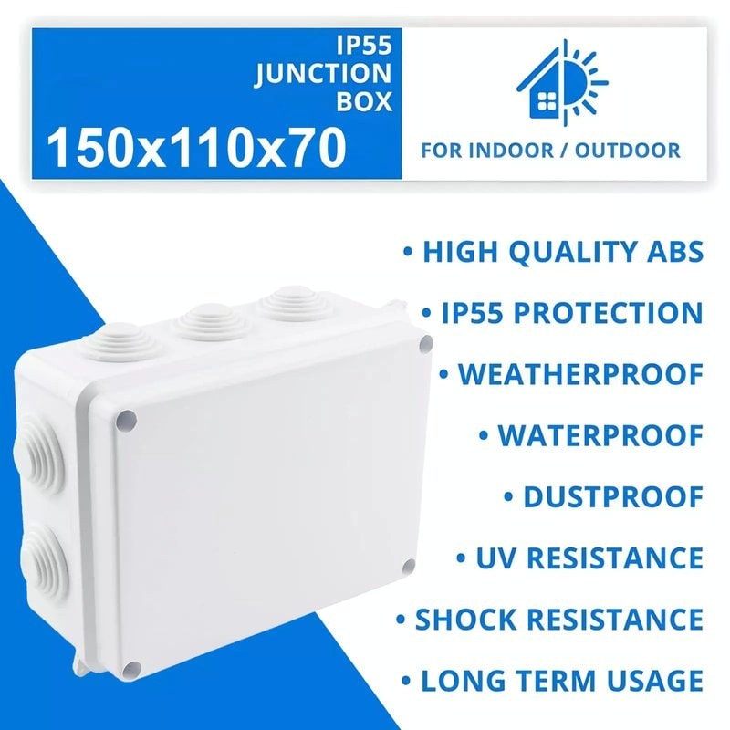 IP55 Waterproof PVC Junction Box 150×110×70mm Outdoor Enclosure Grey, image 1