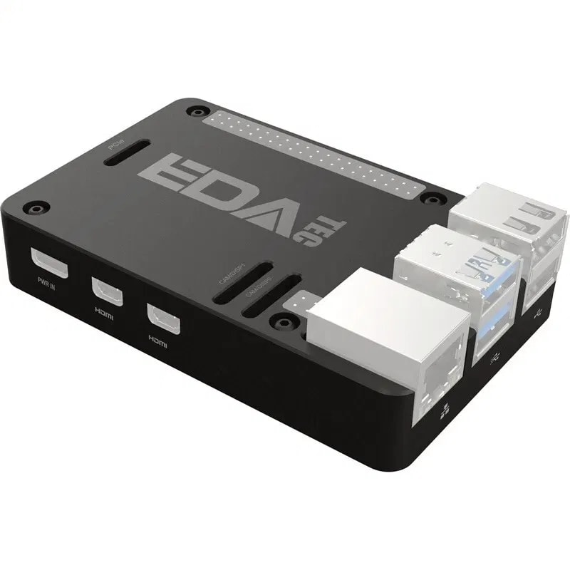 Edatec Raspberry Pi 5 Black CNC Aluminum Passive Cooling Heatsink Case, image 1