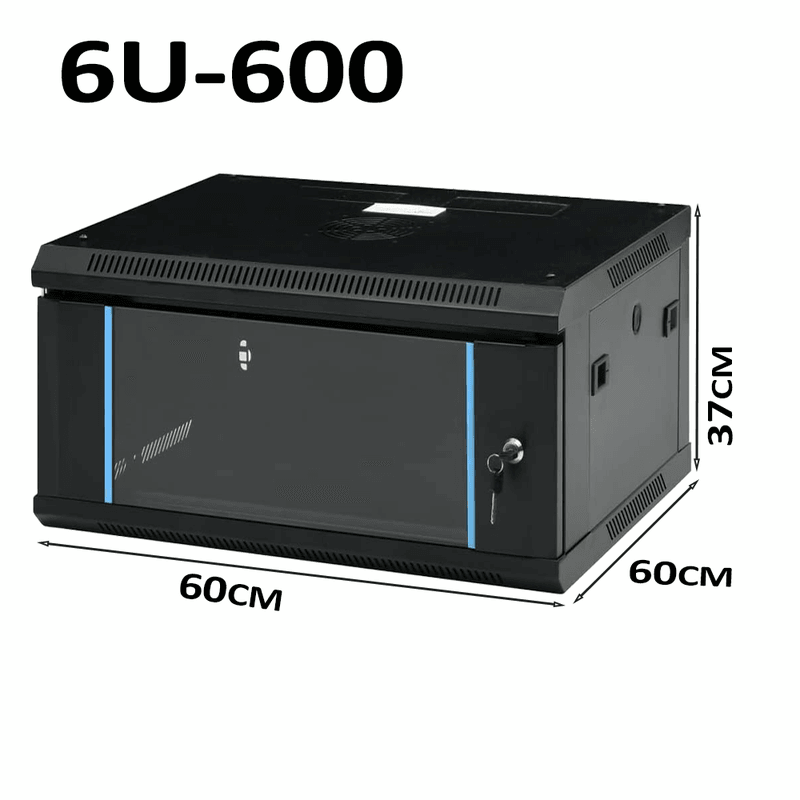 19" 6U 600mm Black Network Cabinet - Wall Rack for Patch Panel & LAN, image 1