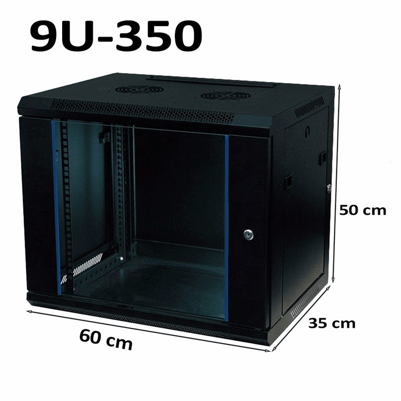 9U Server Rack Data Network Cabinet - Wall/Floor Mounted, Lockable (Black, 350mm Depth), image 1