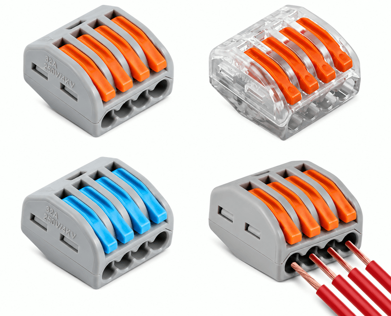 4 Way Lever Wire Connector Terminal Block for CCTV Power Distribution, image 1