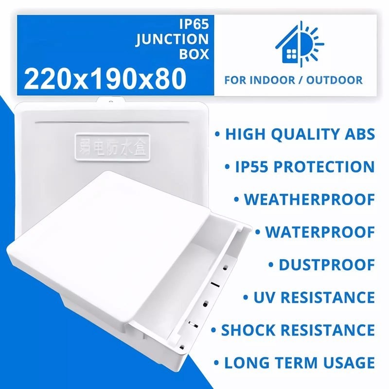 IP55 Waterproof PVC Junction Box 220×190×80mm Outdoor Enclosure, image 1