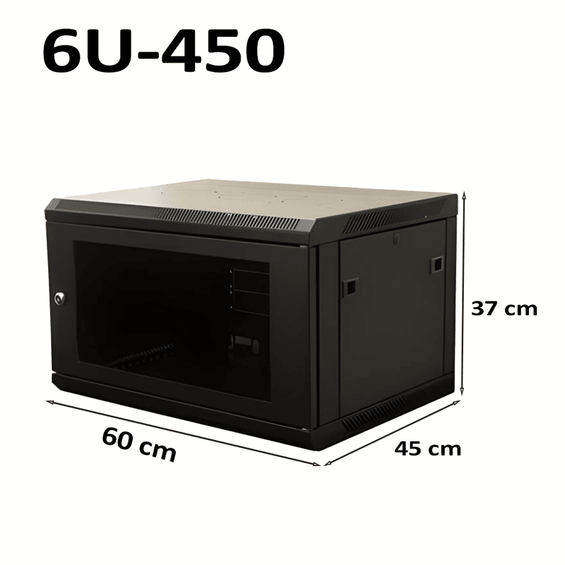 6U Wall Mount Network Rack Cabinet 600×450mm Lockable Black, image 1
