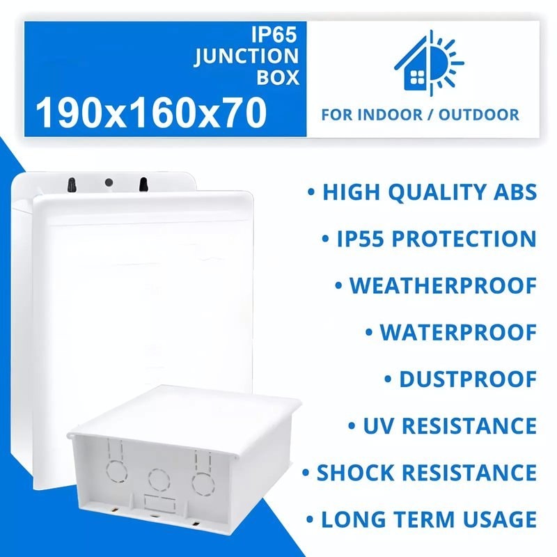 IP65 Waterproof Outdoor Junction Box - PVC Adaptable Enclosure (Grey, 190x160x70mm), image 1