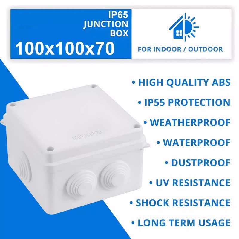 IP65 Waterproof Outdoor Junction Box - PVC Adaptable Enclosure (100x100x70mm, Grey), image 1