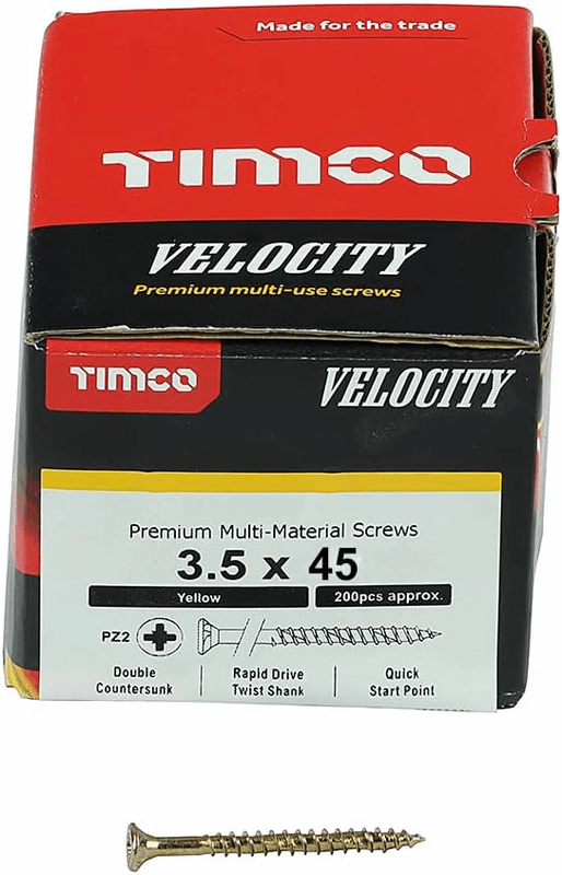 TIMCO Velocity Wood Screws 3.5x45mm Countersunk Pozi Yellow Zinc, image 1