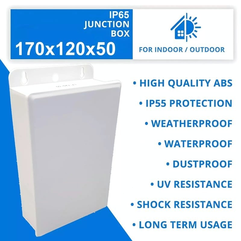 IP65 Waterproof Outdoor Junction Box - PVC Adaptable Enclosure (170x120x50mm, Grey), image 1