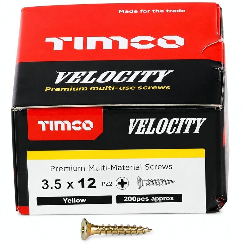 TIMCO Velocity Wood Screws 3.5x12mm Countersunk Pozi Yellow Zinc, image 1