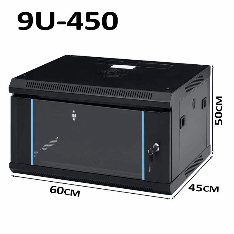 9U 450mm Server Rack Data Network Cabinet - Wall/Floor Mounted, Lockable, Black, image 1