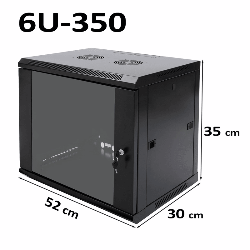 6U Wall Mount Network Rack Cabinet 600×350mm Lockable Black, image 1