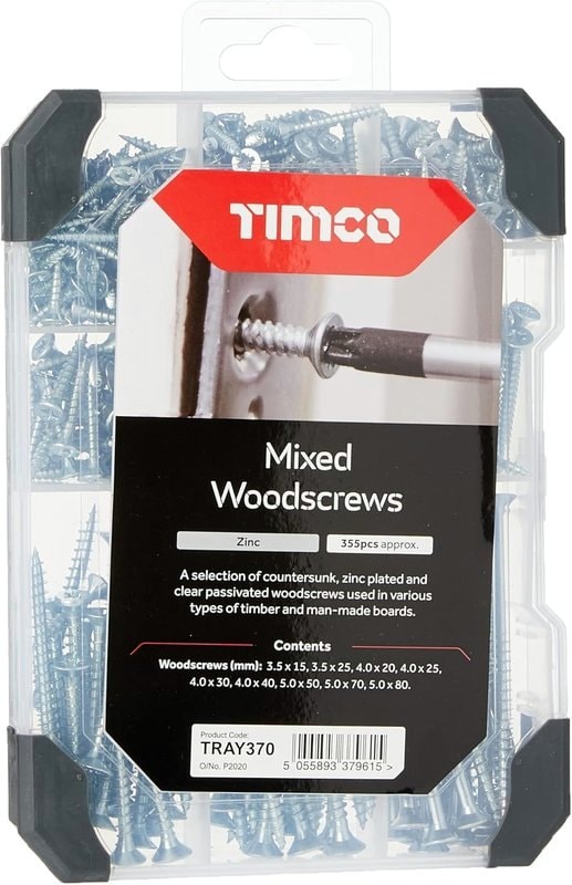 TIMCO Mixed Wood Screws 340pcs Zinc Plated Assortment Tray, image 1