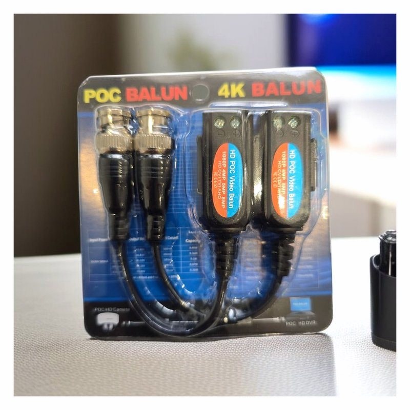 8MP 4K Passive PoC CCTV Video Balun BNC Screw Terminal, image 1