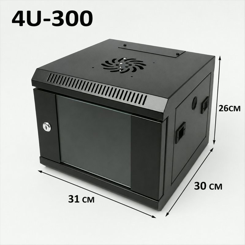 4U Server Rack Data Network Cabinet - Black, Lockable Wall/Floor Mount, image 1