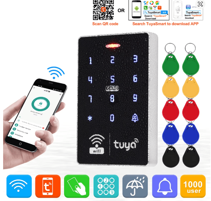 WiFi Tuya Door Access Control Keypad IP68 Waterproof RFID Keyboard Controller Reader Touch Opener APP Remote Unlock WG26/34, image 1