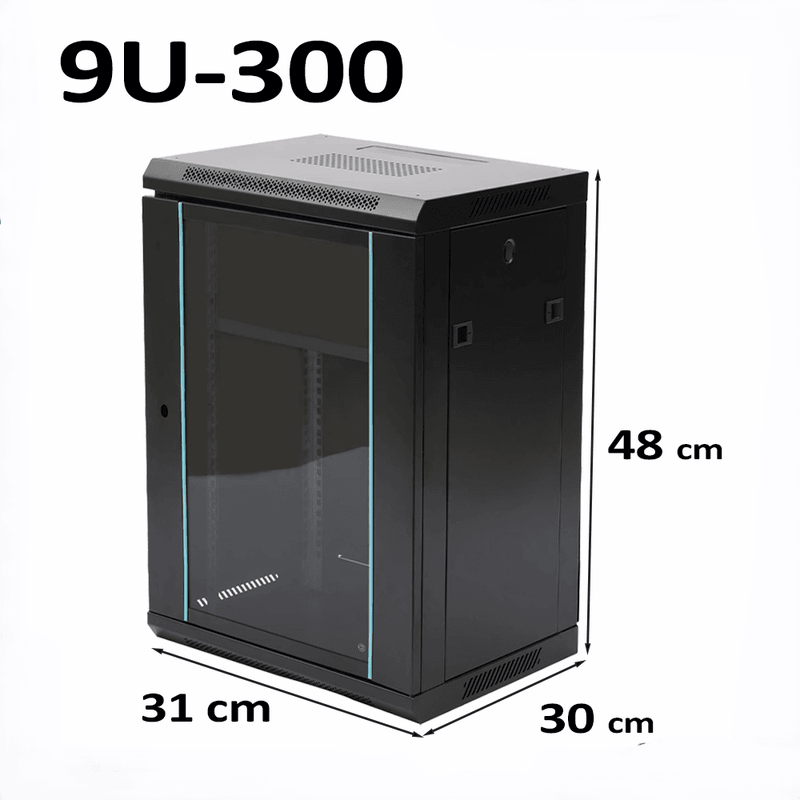 9U 10" Black Network Cabinet - 300mm Wall Rack for Patch Panel, Switch, LAN, image 1